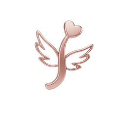 Rose Gold Heart With Wings 3D Render metallic love isolated on a transparent background