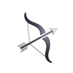 3D Rendered Bow and Arrow Symbol on Black Background archery weapon isolated on a transparent background