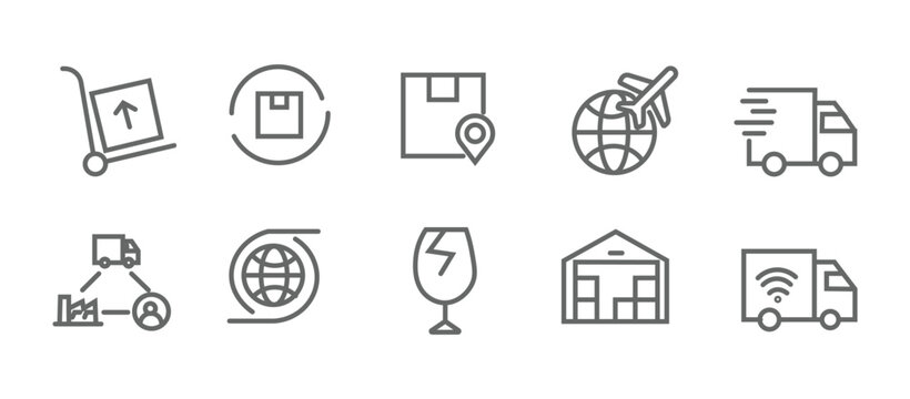 Logistics icon set. Editable line icons. Vector illustration.