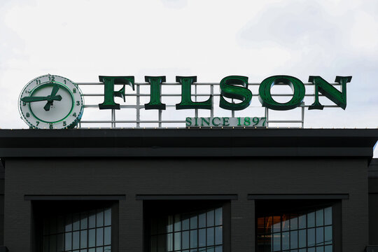 General view of the exterior of the Filson flagship store in the Sodo neighborhood of Seattle, Washington, USA. The retail business specializes in rugged, outdoor clothing and accessories. 