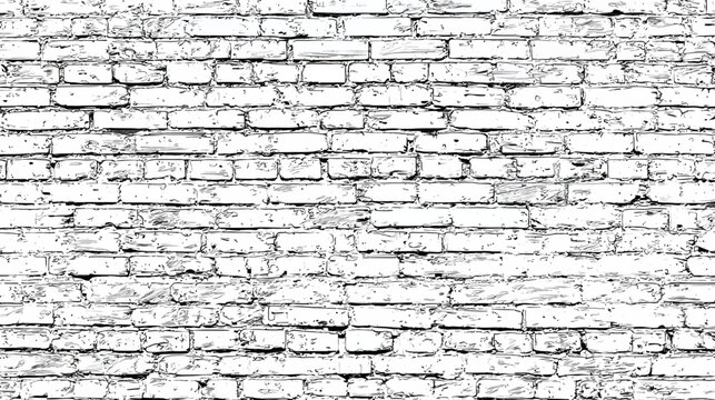 Abstract Grungy White Brick Wall Texture Background Illustration. Distressed black and white pattern for graphic design elements.