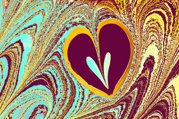 Abstract marbling heart pattern for fabric, design. Creative marbling background texture