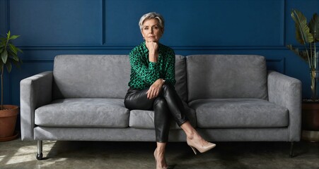 Obraz premium Confident mature businesswoman sitting on modern sofa