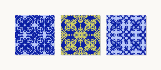 Set collection Blue decorative tile pattern with repeating geometric ornaments