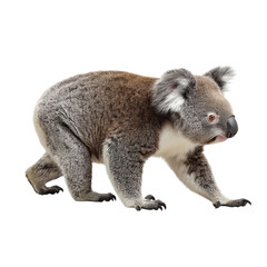 Fototapeta premium PNG of A playful koala exploring on all fours, showcasing its fluffy gray fur and curious expression.