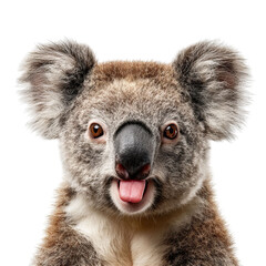 PNG of Adorable koala showing its playful side with a cheeky tongue out.