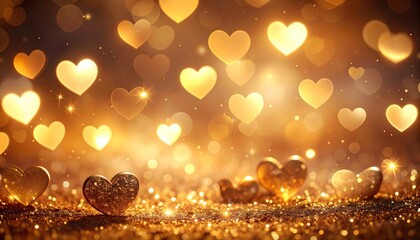 Golden Hearts Love Valentine Day Background.