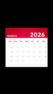 Vertical Calendar Flipping Through 2026 Month by Month