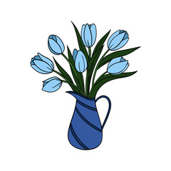 Hand-drawn illustration of fresh tulips arranged in vase, capturing the beauty of spring flowers in elegant and cozy composition