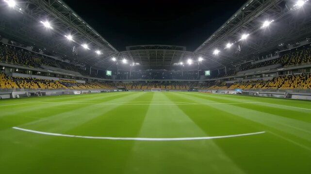 同時刻のピッチ中央から半分線を対称に捉えた無観客の夜景