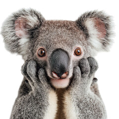 PNG of Adorable koala with a surprised expression, showcasing its fluffy ears and bright eyes.