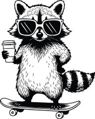 Cool raccoon riding skateboard