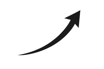 Black curved arrow showing upward trend, business growth, success, increasing earnings, financial progress, and rising statistics on transparent background
