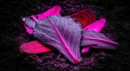 Vibrant Purple Cabbage Leaves Closeup.