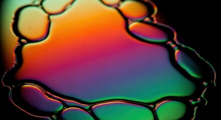 Vibrant Oil Slick on Black Background.