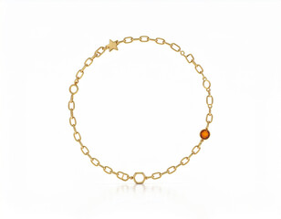 Fototapeta premium Gold Chain Bracelet with Small Orange Gemstone.