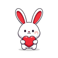 Obraz premium Cute rabbit holding heart isolated on transparent background