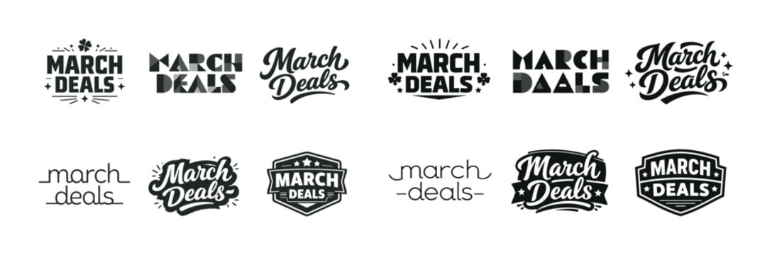 March deals logo set: diverse typography designs for sales promotion