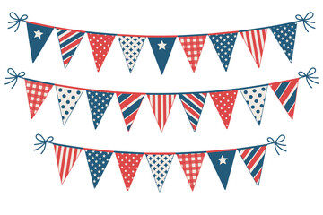Festive American Flag Themed Bunting Flags in Red White and Blue with Various Patterns patriotic
