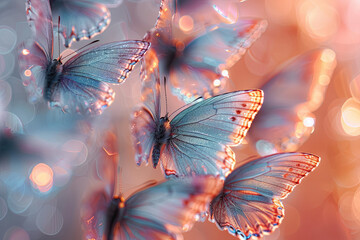 Whimsical Flight of Pink Butterflies on Pastel Background