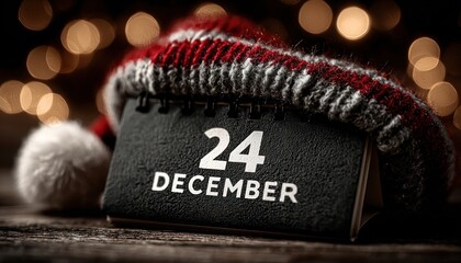 December 24th Christmas holiday calendar page with Santa hat, 3D style event reminder