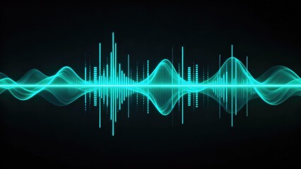 Abstract teal sound wave lines on dark background with modern digital design
