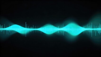 Abstract teal sound wave on dark background with modern digital design