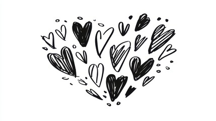 Hand-drawn hearts and love doodles forming a shape