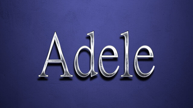 3D Chrome name design of Adele on blue Background.	
