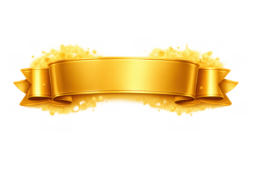 Golden ribbon banner with sparkling glitter, creating a festive frame for awards, luxury events, and special celebrations on transparent background
