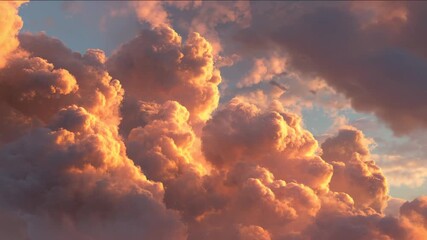 a breathtaking view of cumulus clouds during the "golden hour," likely at sunset or sunrise. - Powered by Adobe