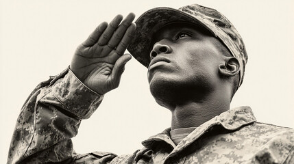Soldier saluting during a military ceremony in an outdoor setting