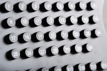 Black, stylish close up calendar with dates and months.