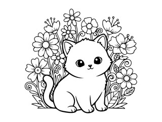 Black and white vector illustration of kawaii coloring page