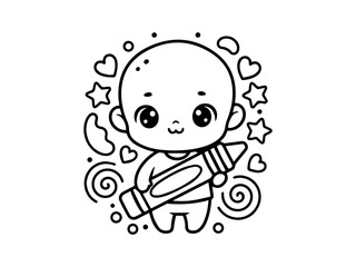 Black and white vector illustration of kawaii coloring page