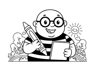 Black and white vector illustration of kawaii coloring page