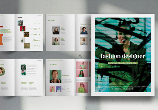 Lime Green Fashion Designer Creative Project Proposal Brochure Layout