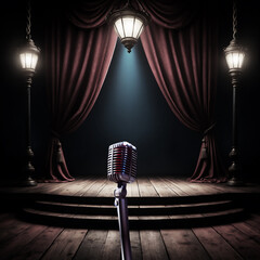 レトロなマイクとステージ　AI生成素材
