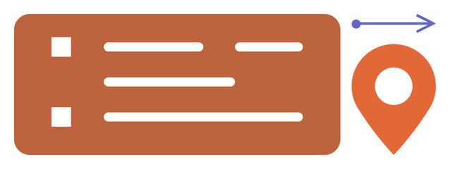 Navigation, travel, digital maps, geolocation, app interface, logistics. A list menu with a location marker and arrow. Navigation and travel concepts for geolocation interfaces