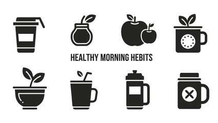 Healthy morning habits icons collection