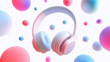 Stylish Headphones Surrounded by Colorful Geometric Shapes and Bubbles