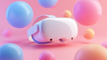 Modern Virtual Reality Headset with Colorful Bubbles Background