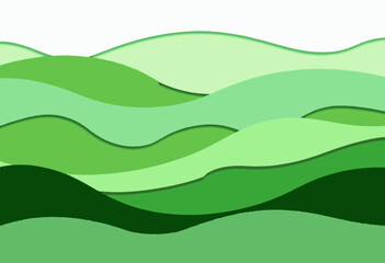 Obraz premium Abstract Green Landscape with Layered Curved Shapes Creating a Serene and Flowing Nature-Inspired Design