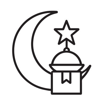 Eid gift with moon and box, festival gift concept icon