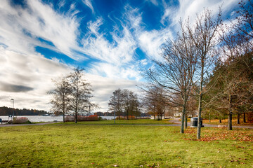 A beach in Herttoniemi district of Helsinki in the autumn. HDR.