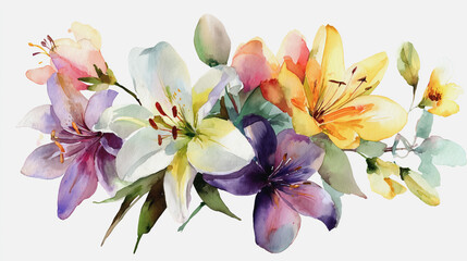 watercolor botanical Lilly flowers texture template background.Elegant wedding invitation card background . Minimal hand painted Design for wedding or Valentine's Day