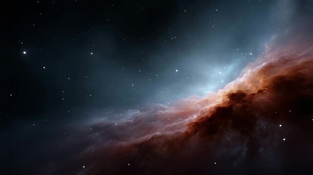 a large detailed nebula and cosmic dust clouds in deep outer space, rich gradients of fiery reds, oranges, blues and purples swirling around a central g