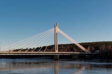 The famous Lumberjack's Candle Bridge over Kemijoki river in Rovaniemi, Finland.