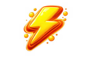 Yellow thunderbolt symbol creating speed energy power and electric current, transparent background 3d render icon