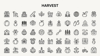 Harvest icons set with various agricultural and food elements